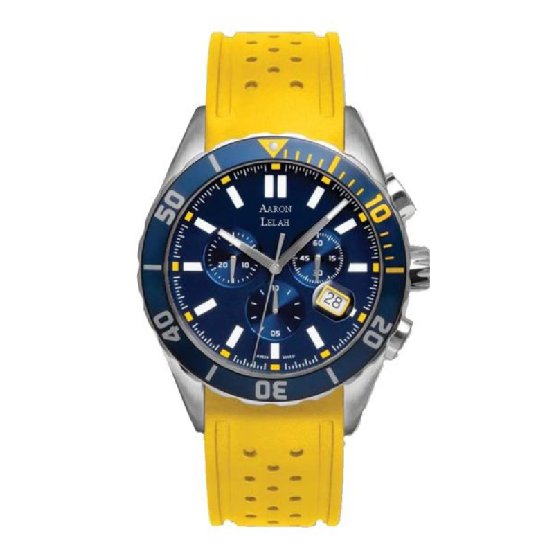 Gent's Diver's Watch with Blue Dial and Yellow Rubber Strap, 43mm